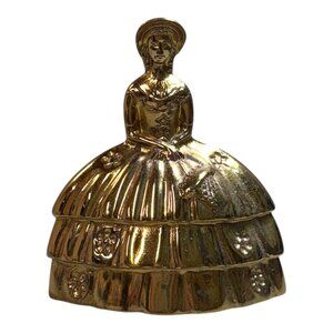 Heavy Antique Brass Figural Lady Dinner Bell Southern Belle Victorian Woman